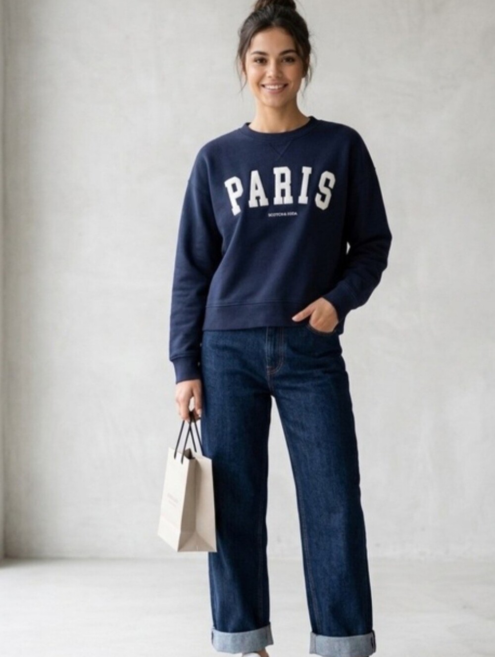 Scotch & Soda Navy Blue PARIS Sweatshirt with White Lettering